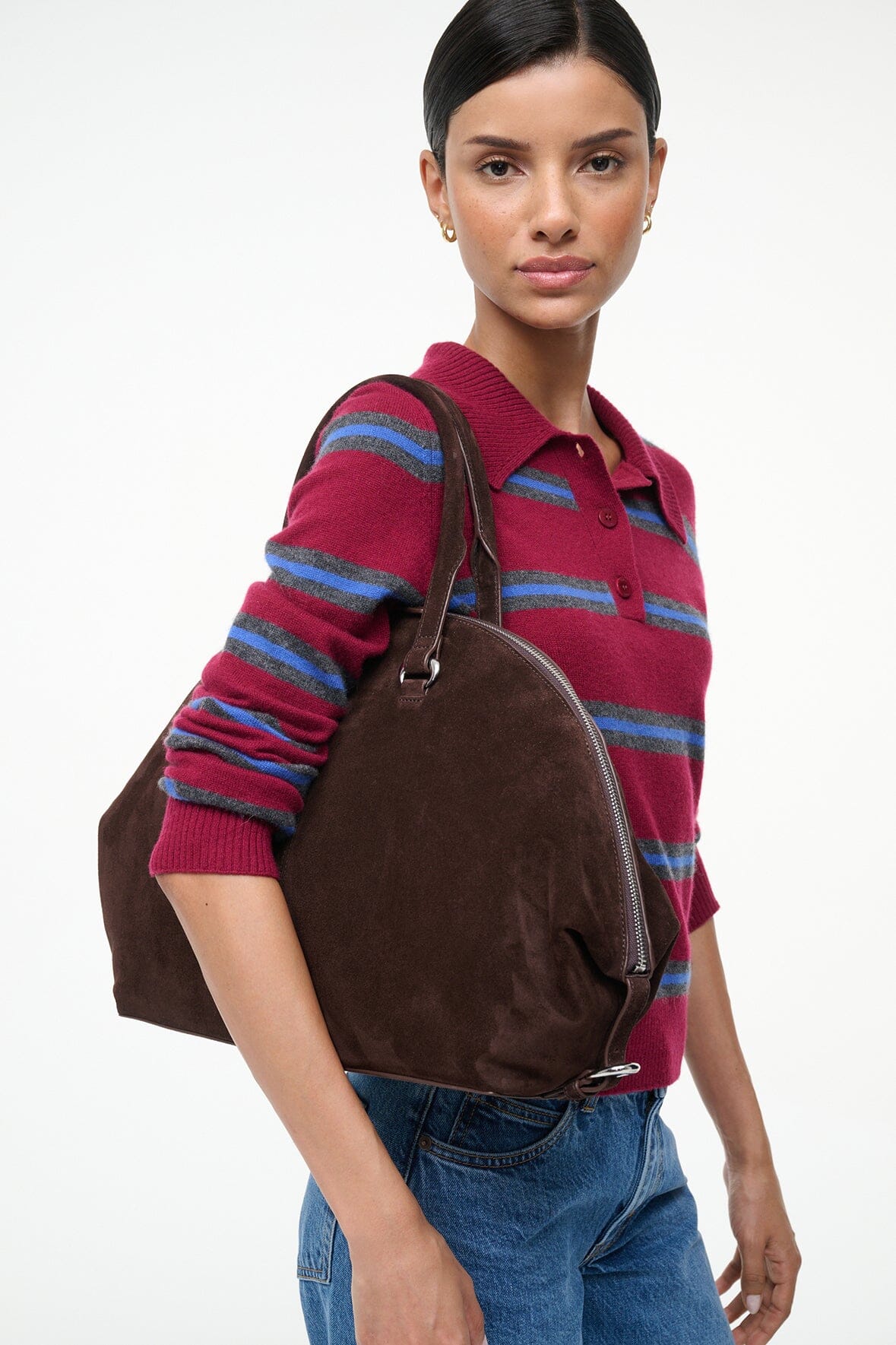 STAUD Hester Satchel – Espresso Suede – detail 4