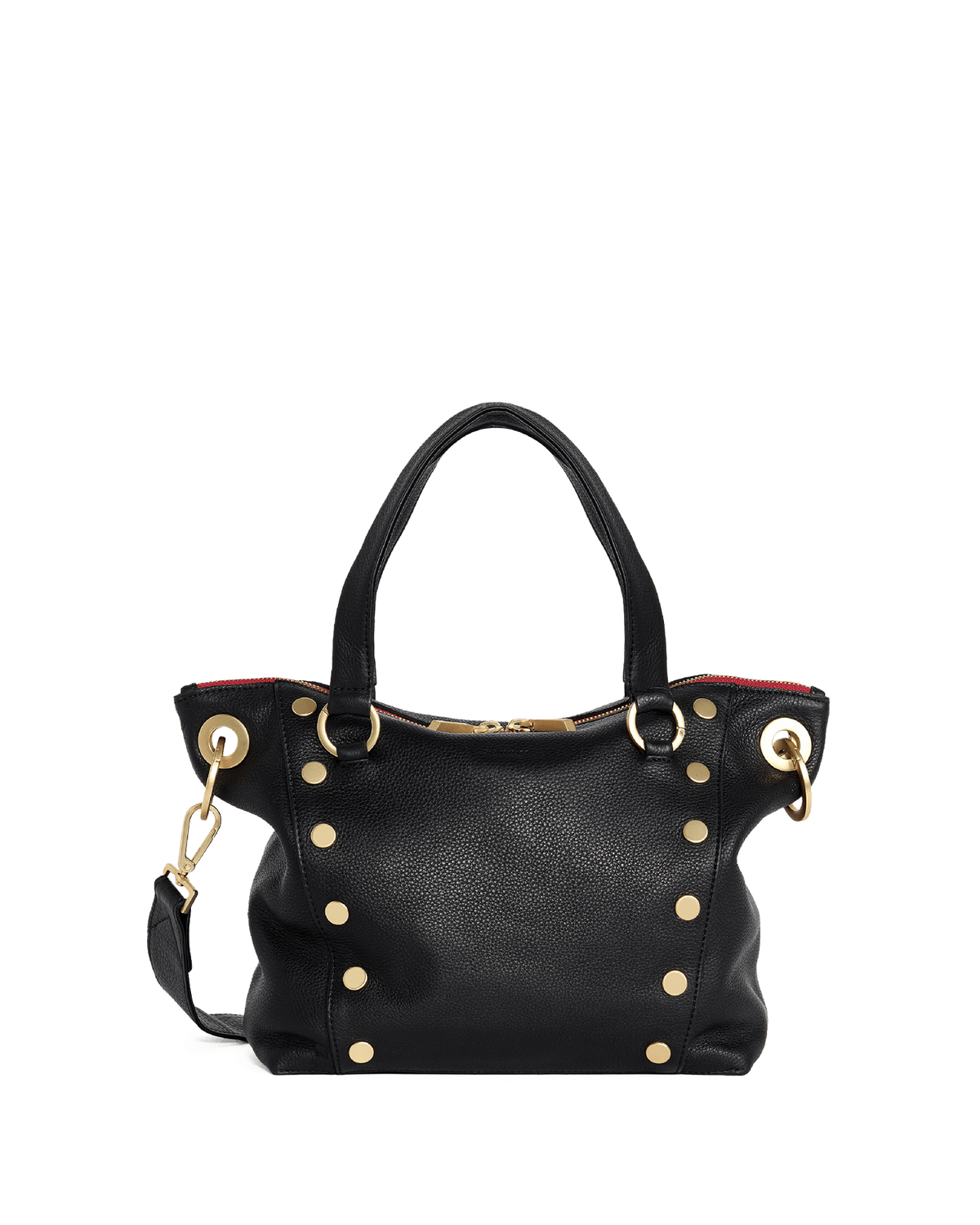 Hammitt Daniel Medium Satchel – Black/Brushed Gold Red Zip
