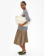 Clare V. Bateau Tote – Cream Woven Checker – detail 3