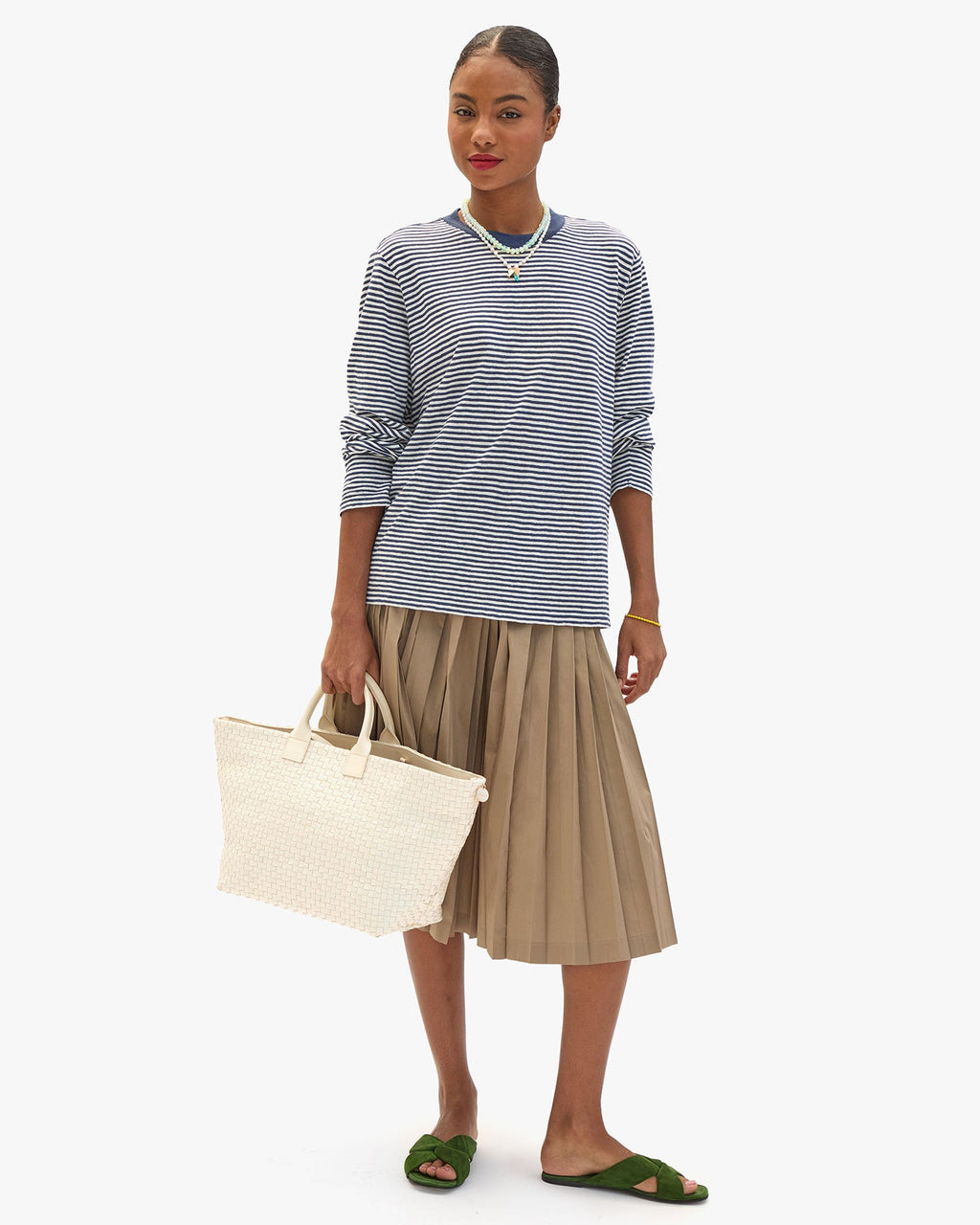 Clare V. Bateau Tote – Cream Woven Checker – detail 4