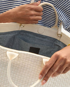 Clare V. Bateau Tote – Cream Woven Checker – detail 5