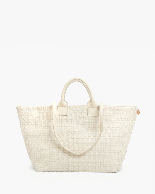 Clare V. Bateau Tote – Cream Woven Checker