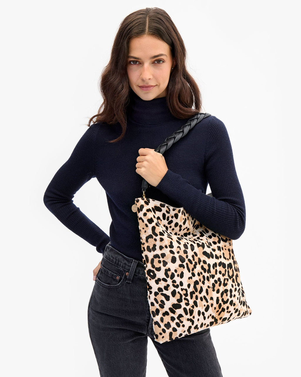 Clare V. Carryall Clutch w/ Tabs – Snow Leopard Hair-On – detail 5