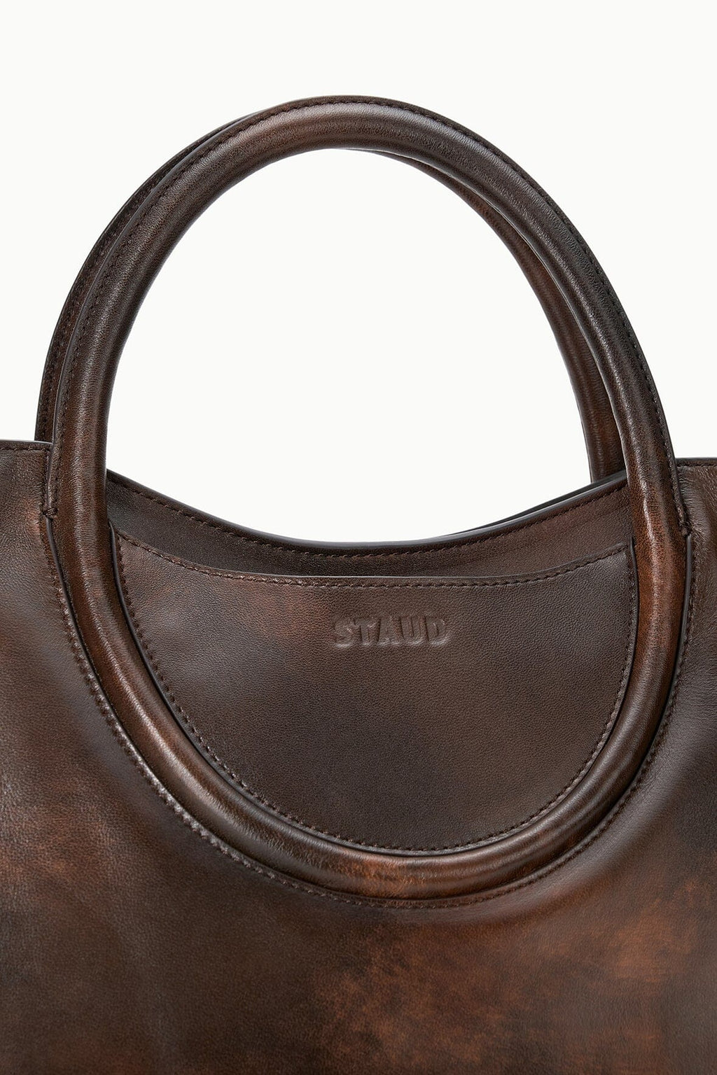 STAUD Maude Satchel – Espresso Distressed – detail 4