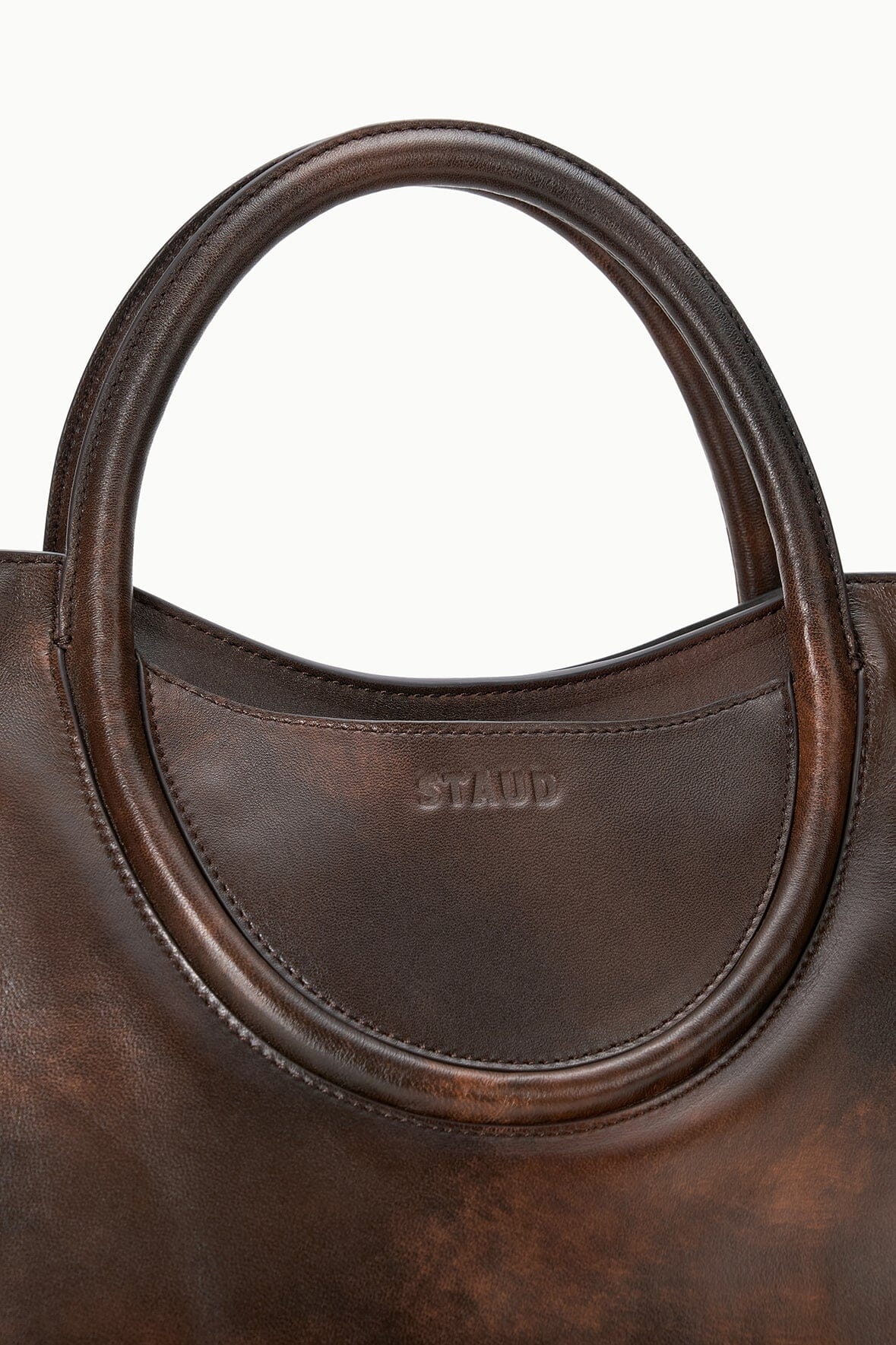 STAUD Maude Satchel – Espresso Distressed – detail 4