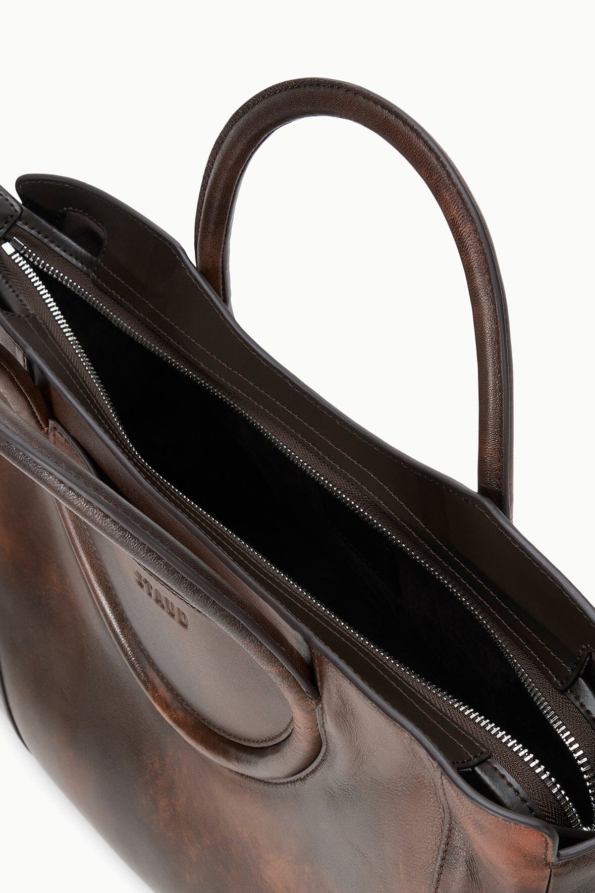 STAUD Maude Satchel – Espresso Distressed – detail 3
