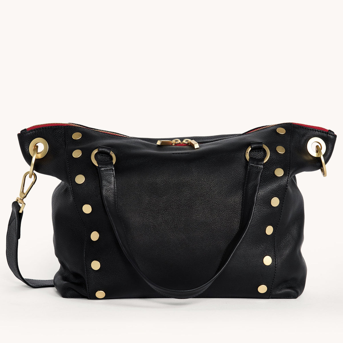 Hammitt Daniel Large Satchel – Black/Brushed Gold Red Zip – detail 3