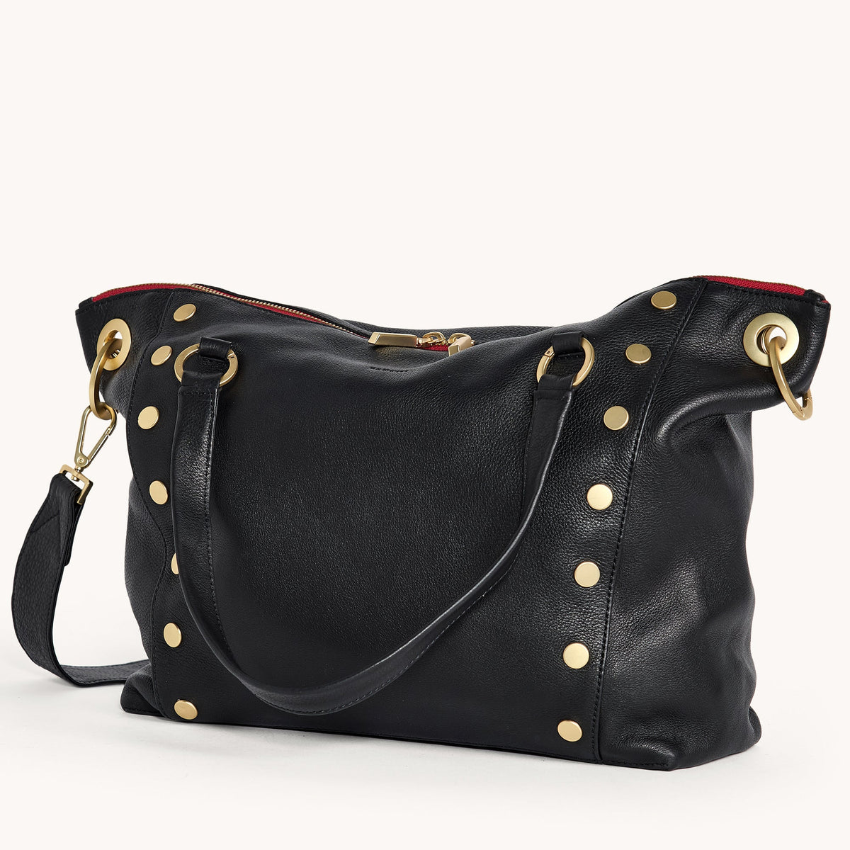Hammitt Daniel Large Satchel – Black/Brushed Gold Red Zip – detail 4