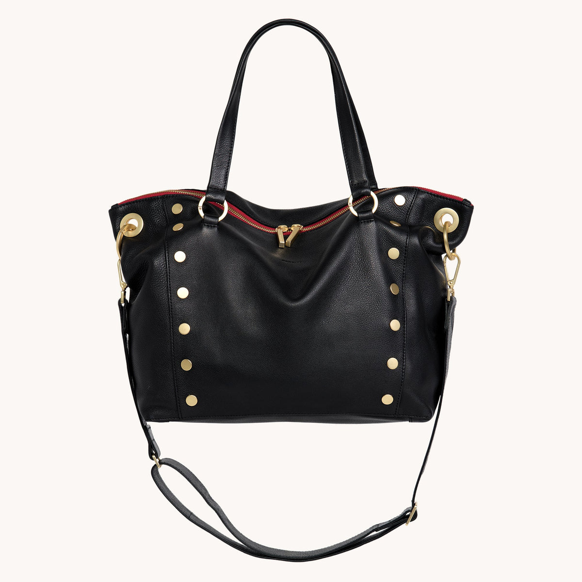 Hammitt Daniel Large Satchel – Black/Brushed Gold Red Zip – detail 5