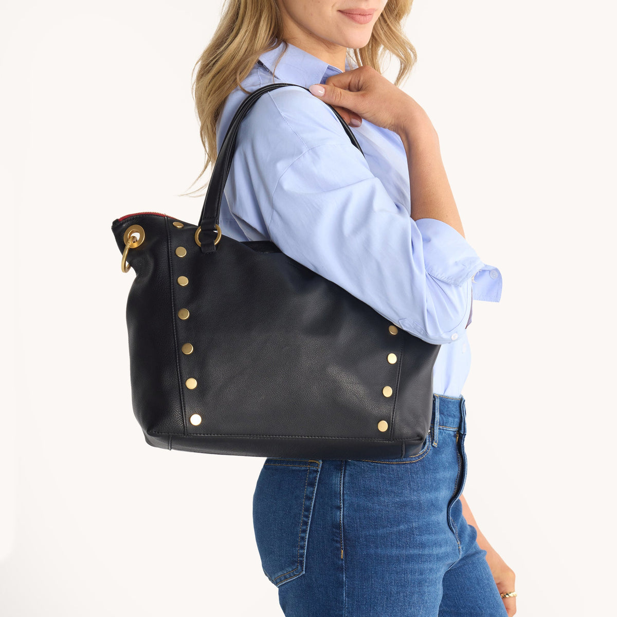 Hammitt Daniel Large Satchel – Black/Brushed Gold Red Zip – detail 2