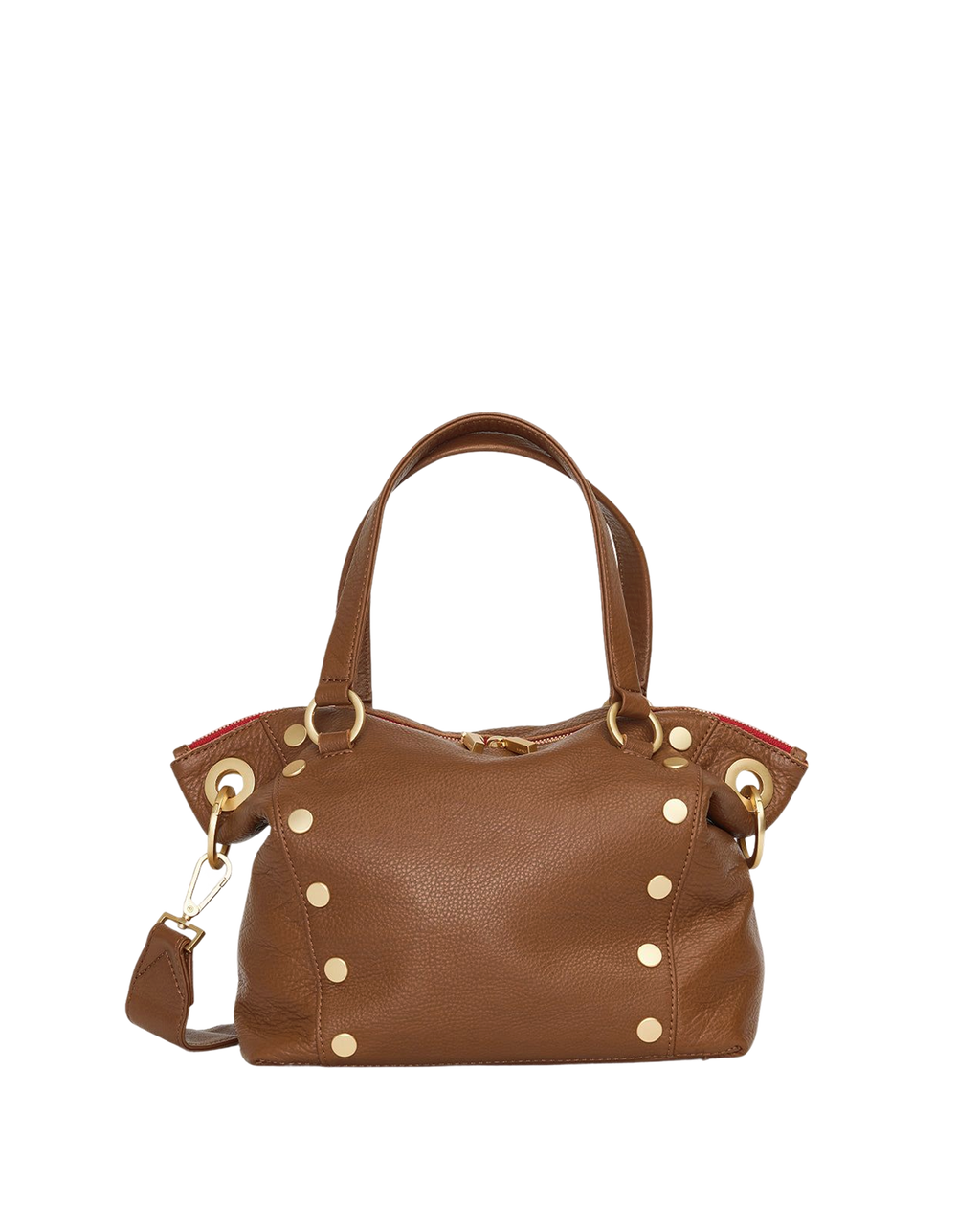 Hammitt Daniel Medium Satchel – Mahogany Pebble/Brushed Gold Red Zip