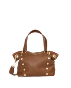 Hammitt Daniel Medium Satchel – Mahogany Pebble/Brushed Gold Red Zip