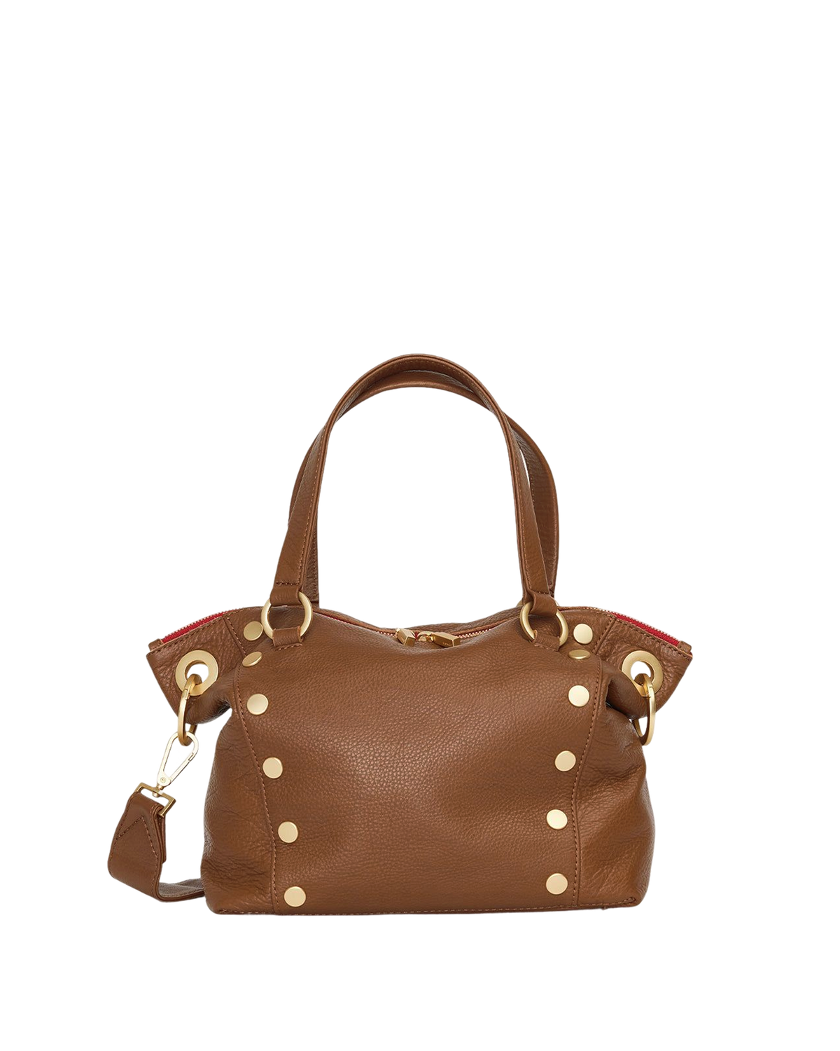 Hammitt Daniel Medium Satchel – Mahogany Pebble/Brushed Gold Red Zip