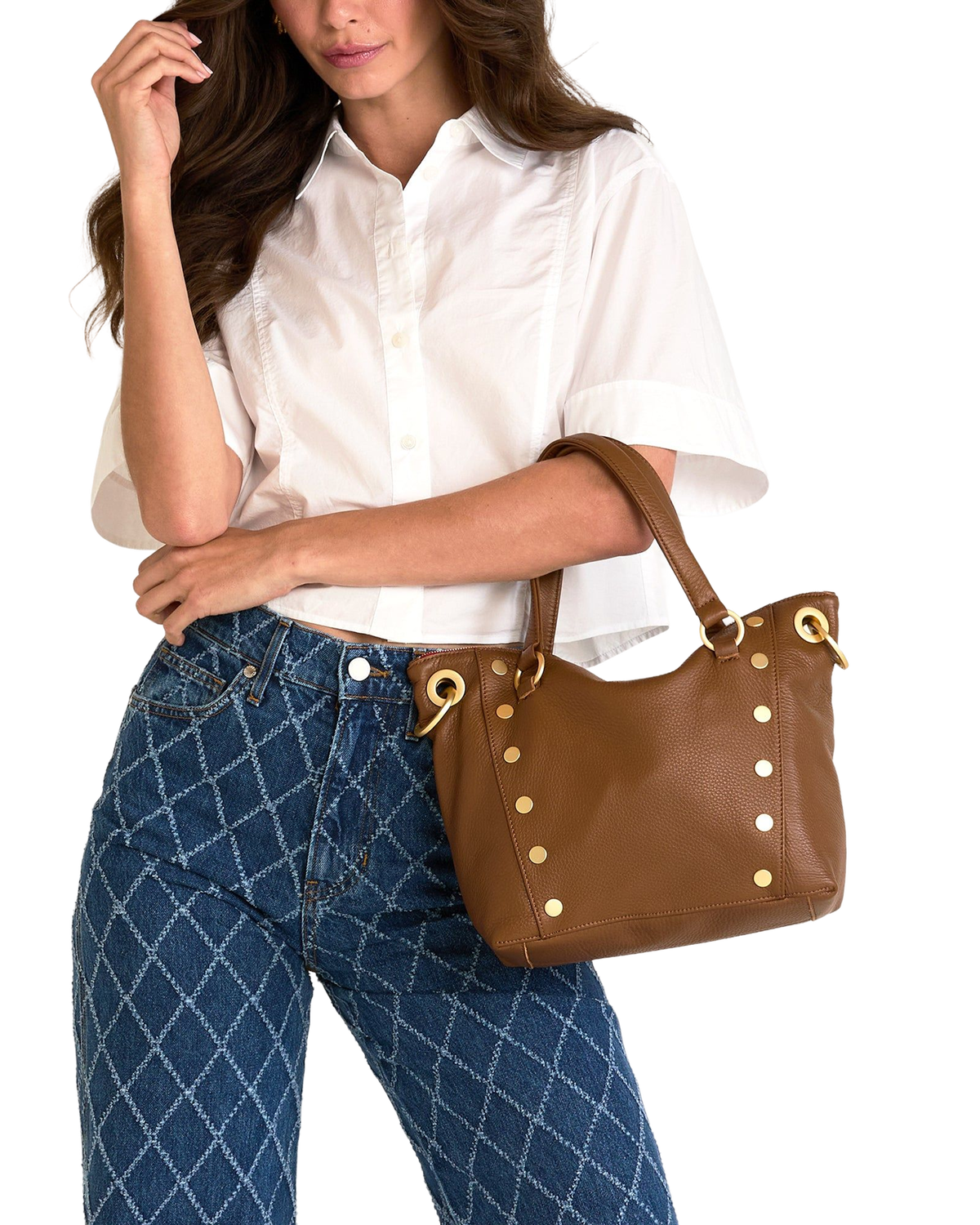 Hammitt Daniel Medium Satchel – Mahogany Pebble/Brushed Gold Red Zip – detail 2