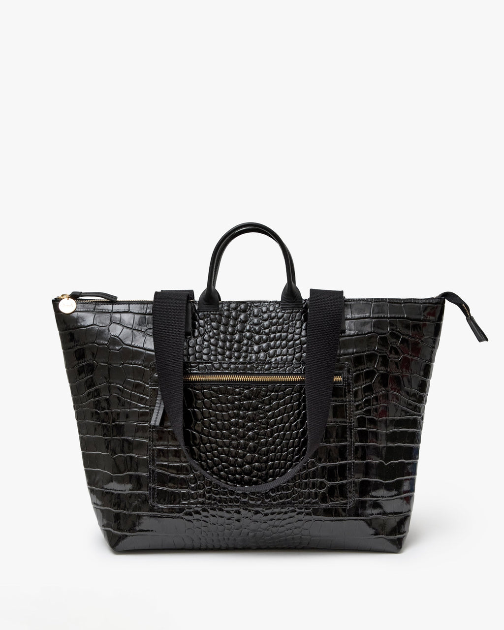 Clare V. Le Zip Sac – Black Embossed Croco w/ Travel Pocket