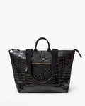 Clare V. Le Zip Sac – Black Embossed Croco w/ Travel Pocket