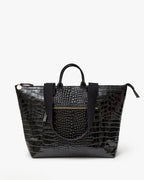 Clare V. Le Zip Sac – Black Embossed Croco w/ Travel Pocket