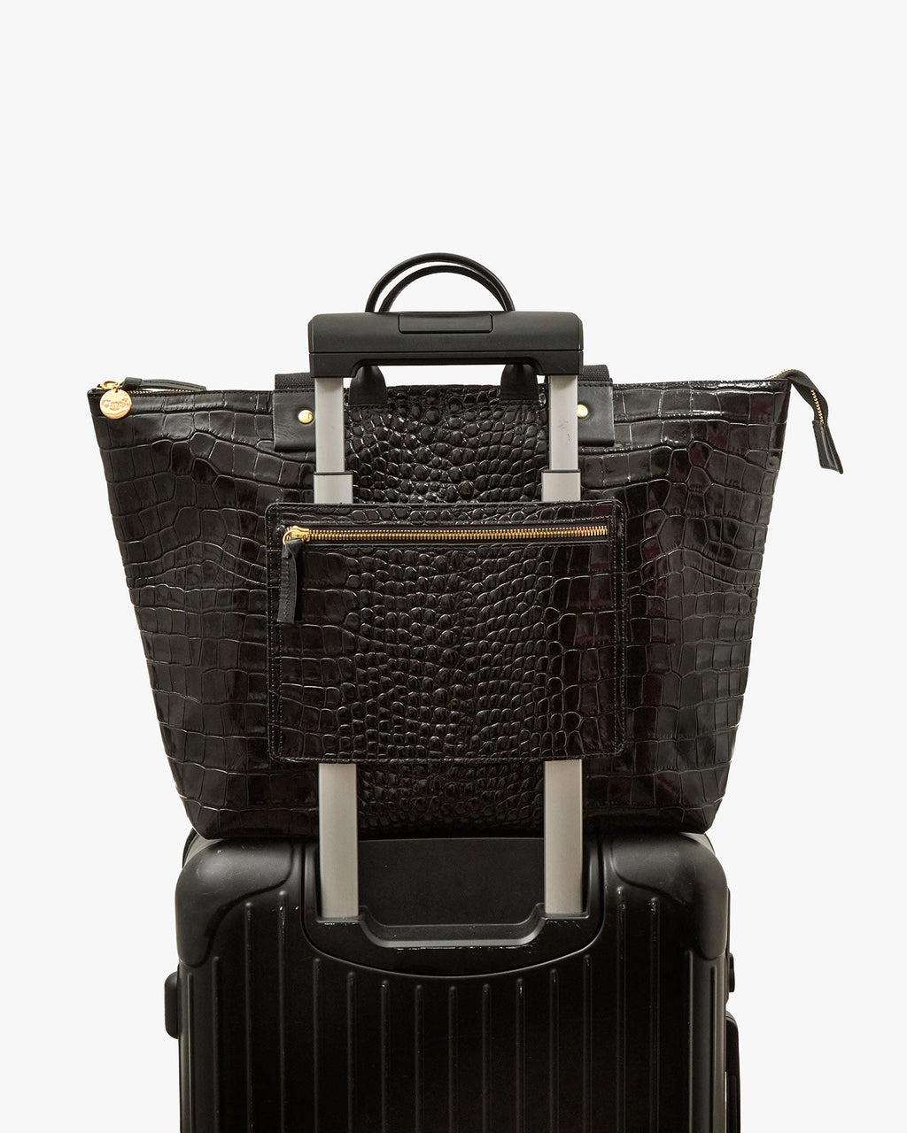 Clare V. Le Zip Sac – Black Embossed Croco w/ Travel Pocket – detail 4