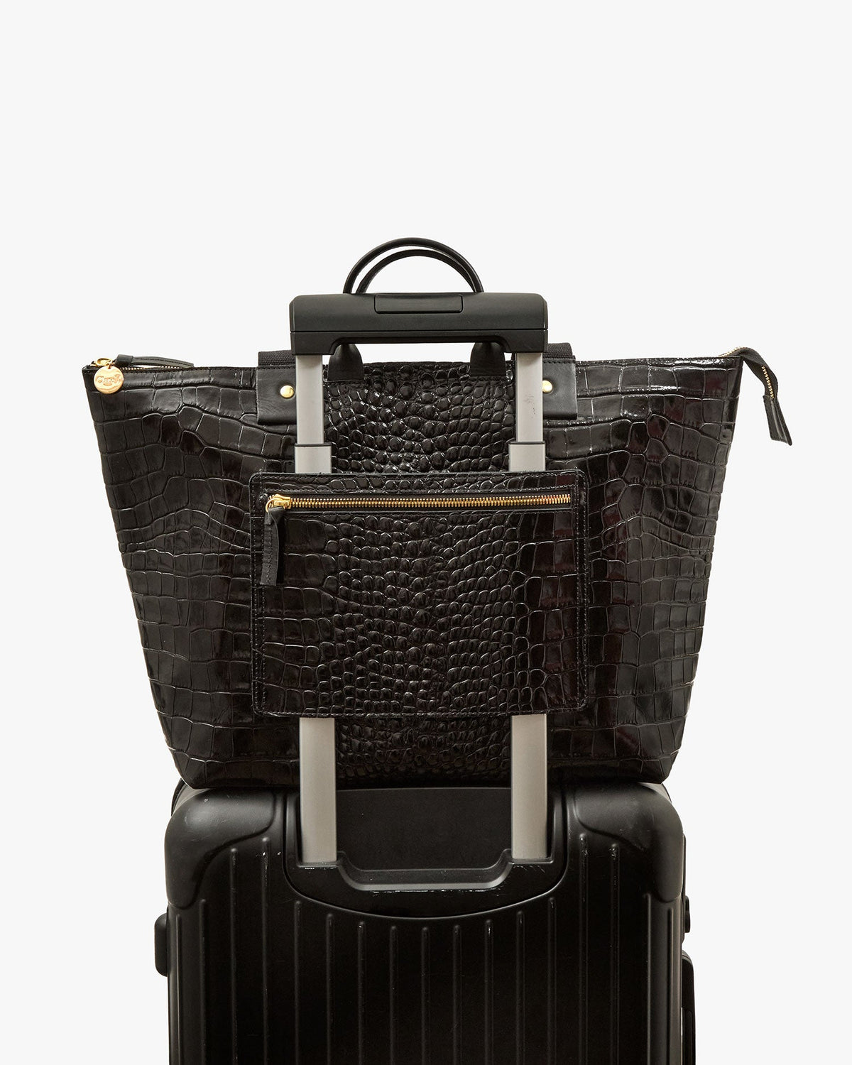 Clare V. Le Zip Sac – Black Embossed Croco w/ Travel Pocket – detail 4