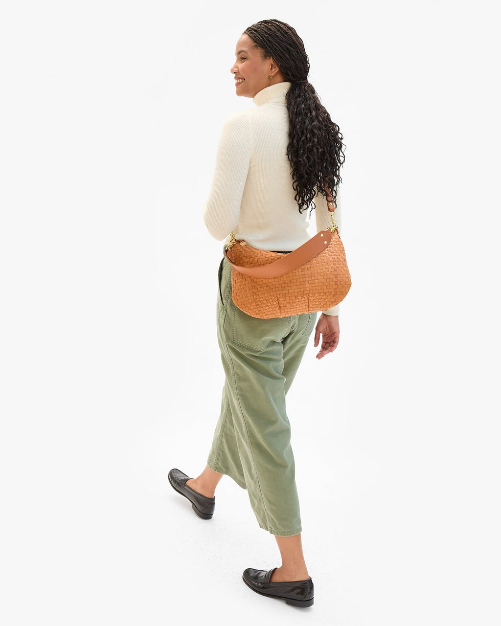 Clare V. Moyen Messenger – Natural Woven Checker – detail 4