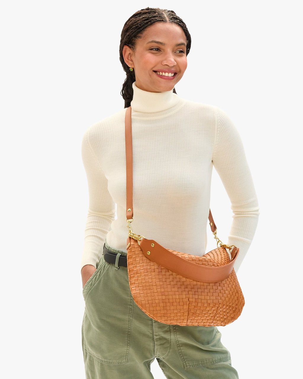 Clare V. Moyen Messenger – Natural Woven Checker – detail 3