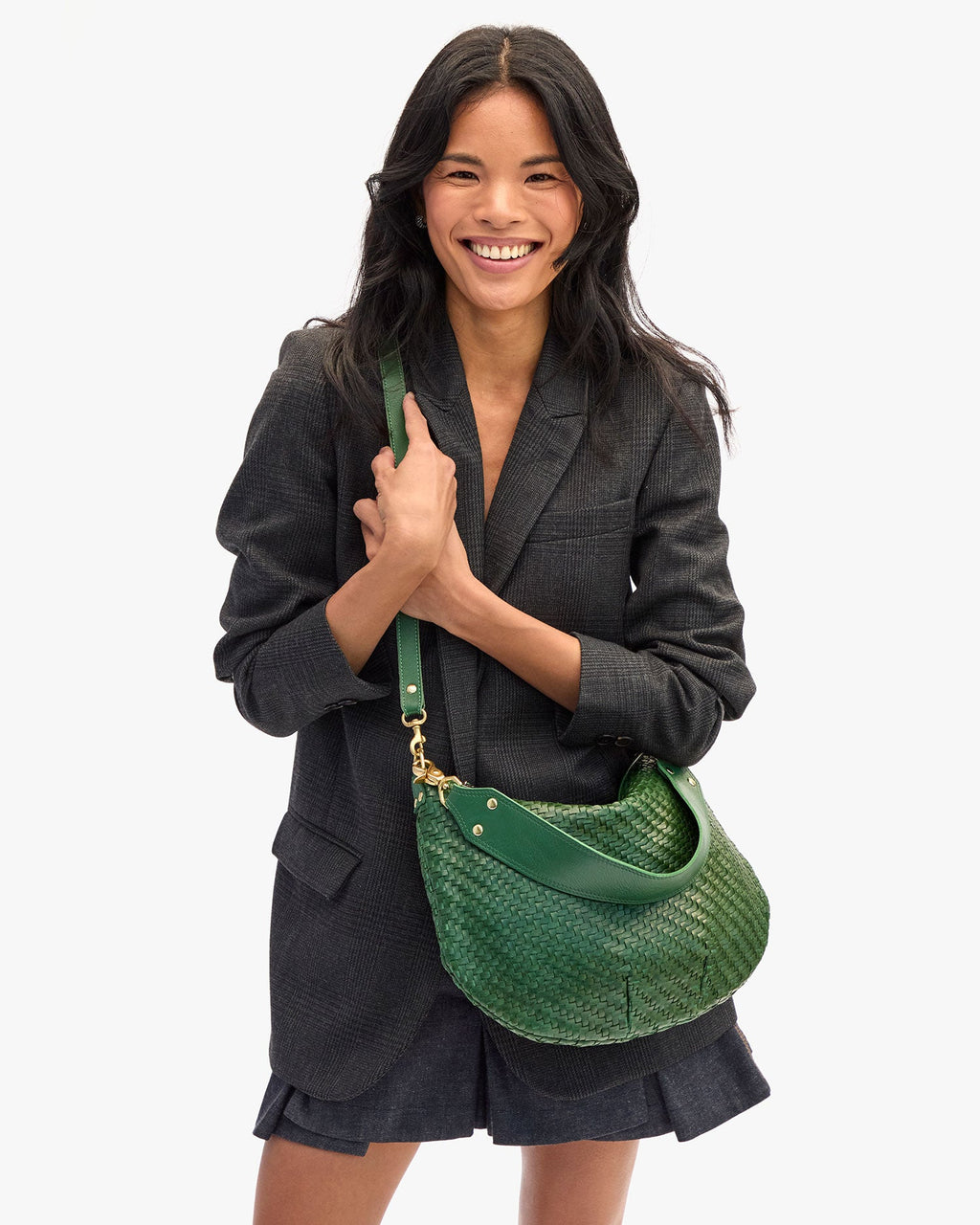Clare V. Moyen Messenger – Evergreen Woven Zig-Zag – detail 2