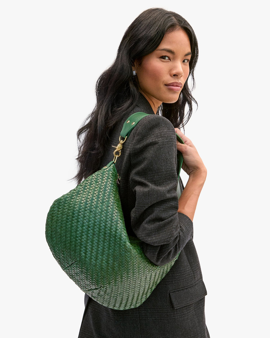 Clare V. Moyen Messenger – Evergreen Woven Zig-Zag – detail 3