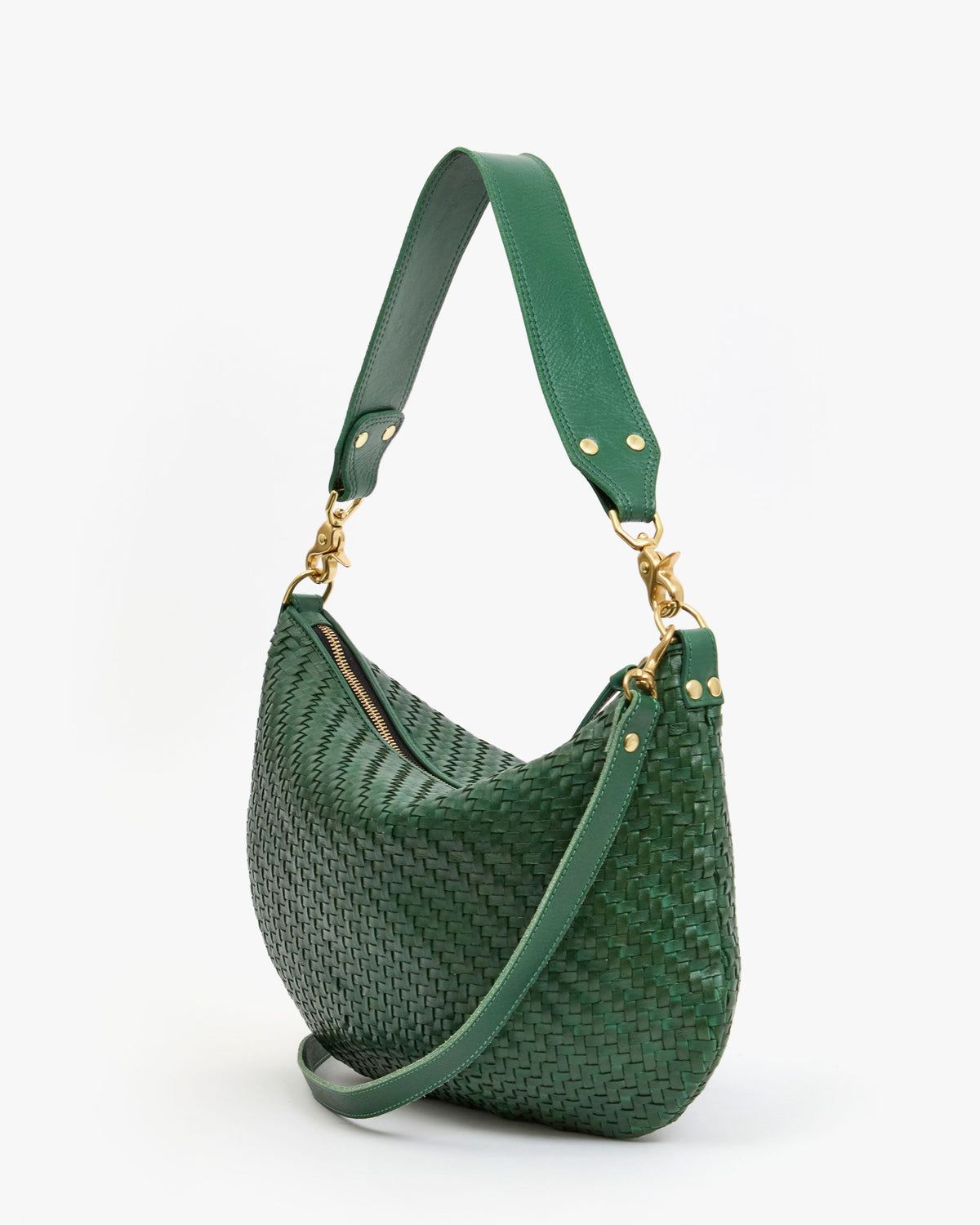 Clare V. Moyen Messenger – Evergreen Woven Zig-Zag – detail 4