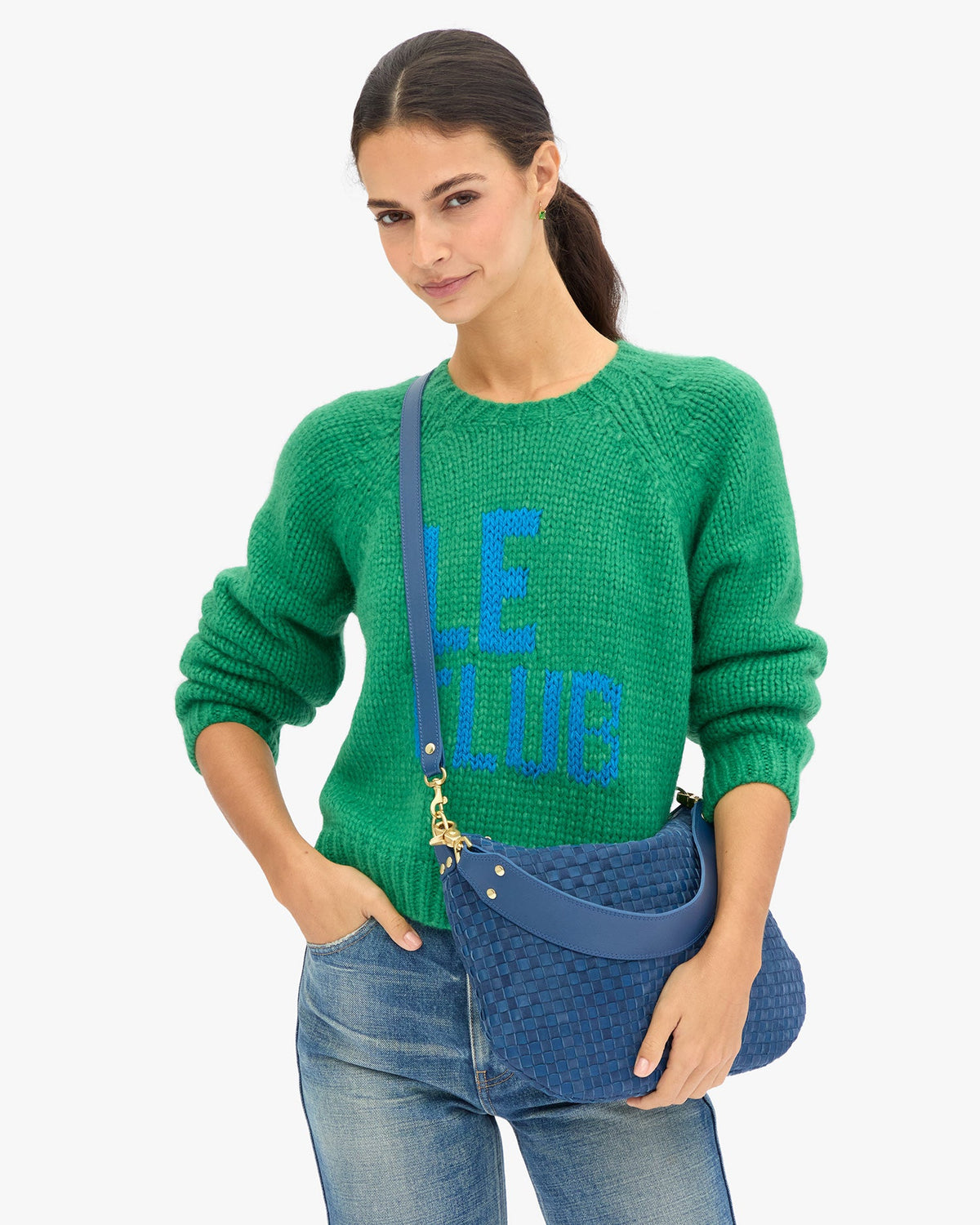 Clare V. Moyen Messenger – Ink Woven Checker – detail 2