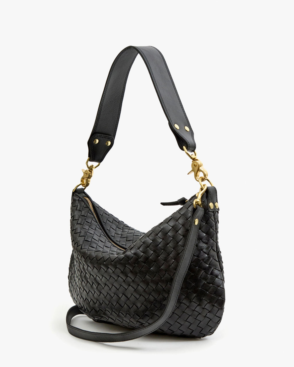 Clare V. Moyen Messenger – Black Diagonal Woven – detail 4