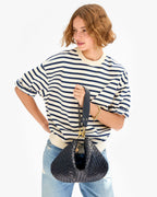 Clare V. Moyen Messenger – Twilight Navy Diagonal Woven – detail 5