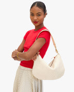 Clare V. Moyen Messenger – Cream Woven Checker – detail 2
