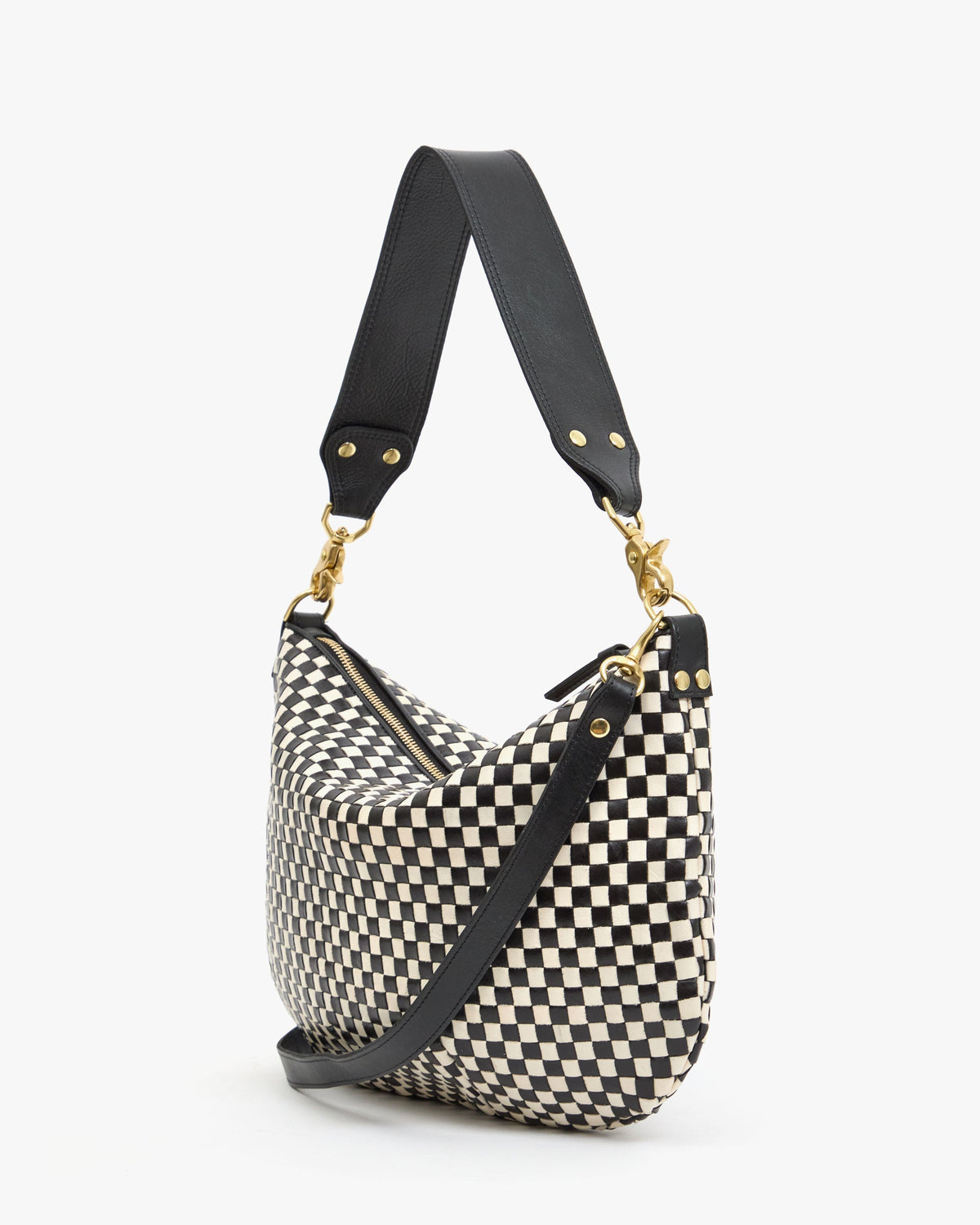 Clare V. Moyen Messenger – Black/Cream Woven Checker – detail 4