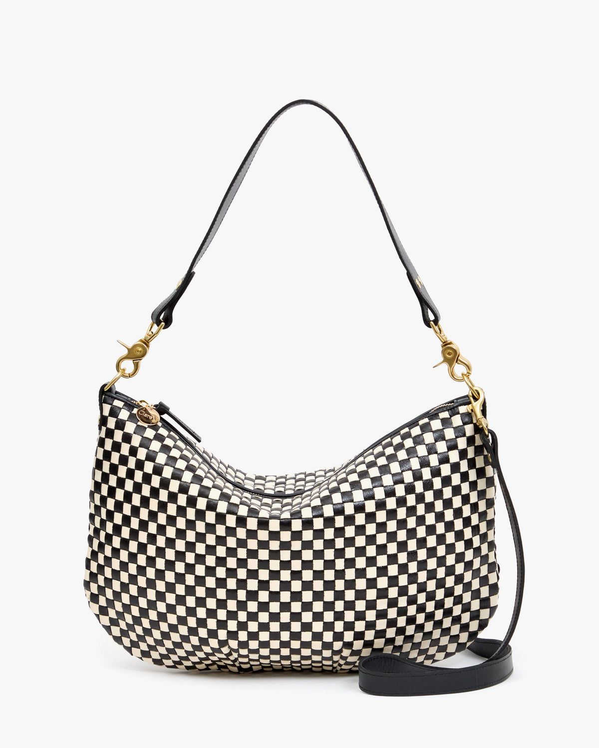 Clare V. Moyen Messenger – Black/Cream Woven Checker