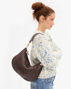 Clare V. Moyen Messenger – Chocolate Woven Zig-Zag – detail 2
