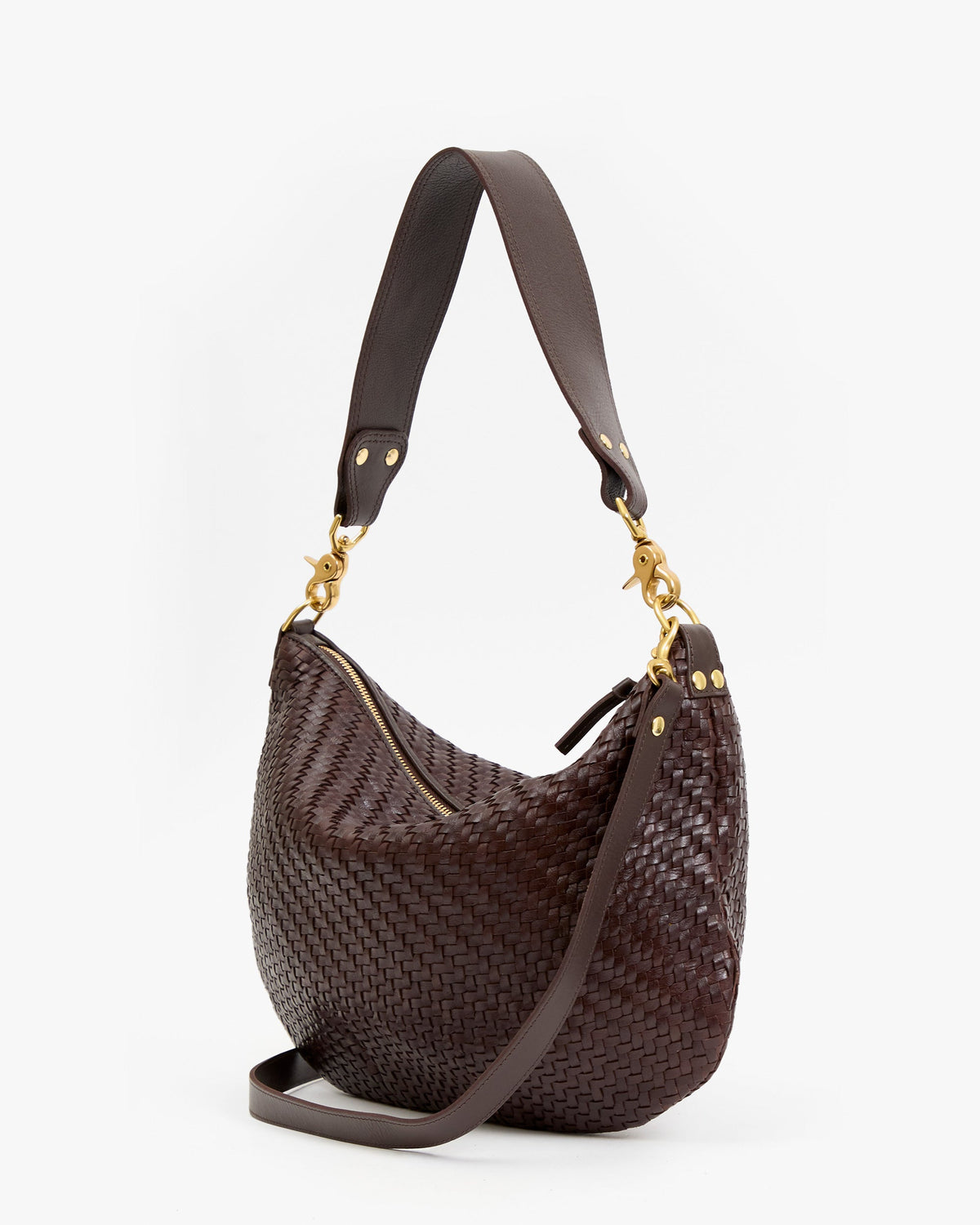 Clare V. Moyen Messenger – Chocolate Woven Zig-Zag – detail 5