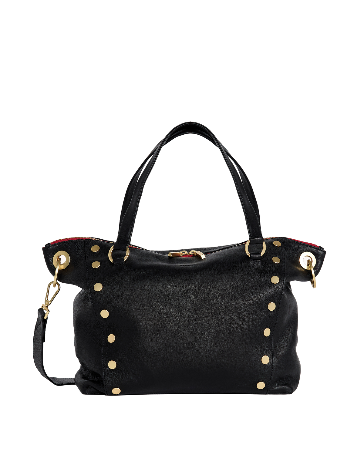 Hammitt Daniel Large Satchel – Black/Brushed Gold Red Zip