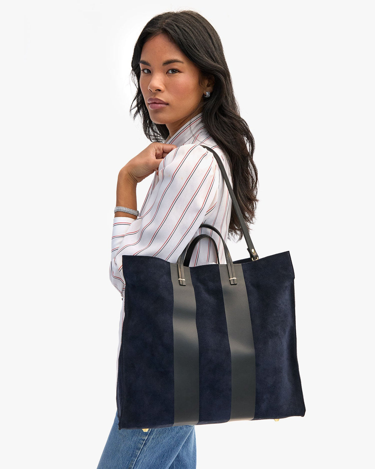 Clare V. Simple Tote – Navy w/ Racing Stripes – detail 4