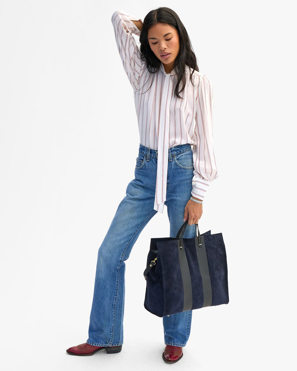 Clare V. Simple Tote – Navy w/ Racing Stripes – detail 3
