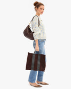 Clare V. Simple Tote – Truffle Suede w/ Racing Stripes – detail 4