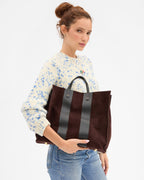 Clare V. Simple Tote – Truffle Suede w/ Racing Stripes – detail 2