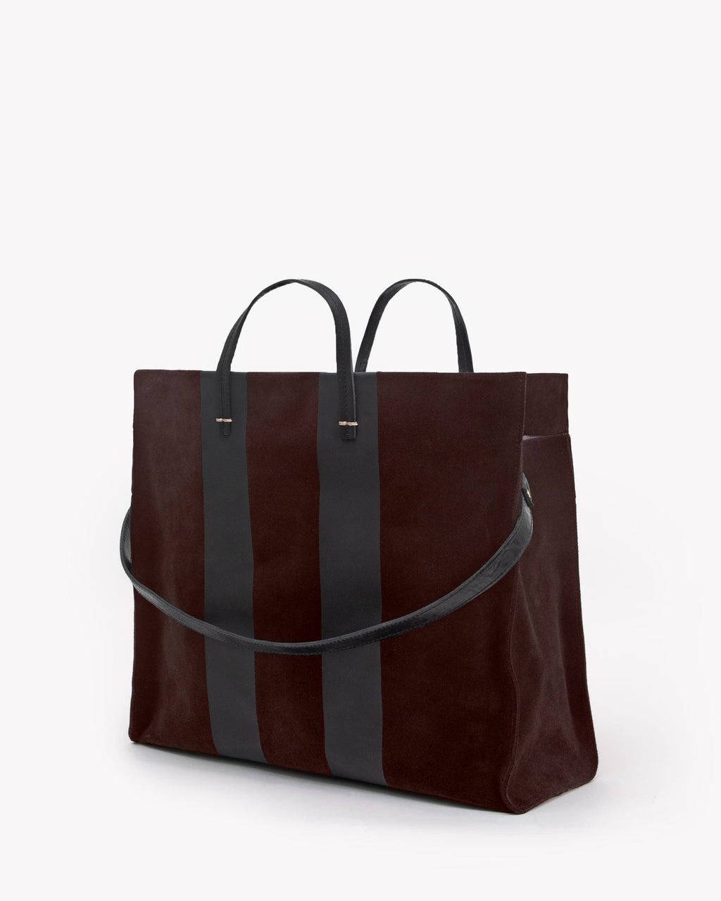 Clare V. Simple Tote – Truffle Suede w/ Racing Stripes – detail 5