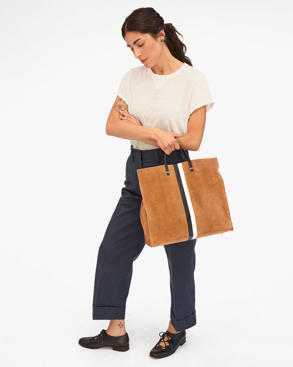 Clare V. Simple Tote – New Camel w/ Stripes – detail 4