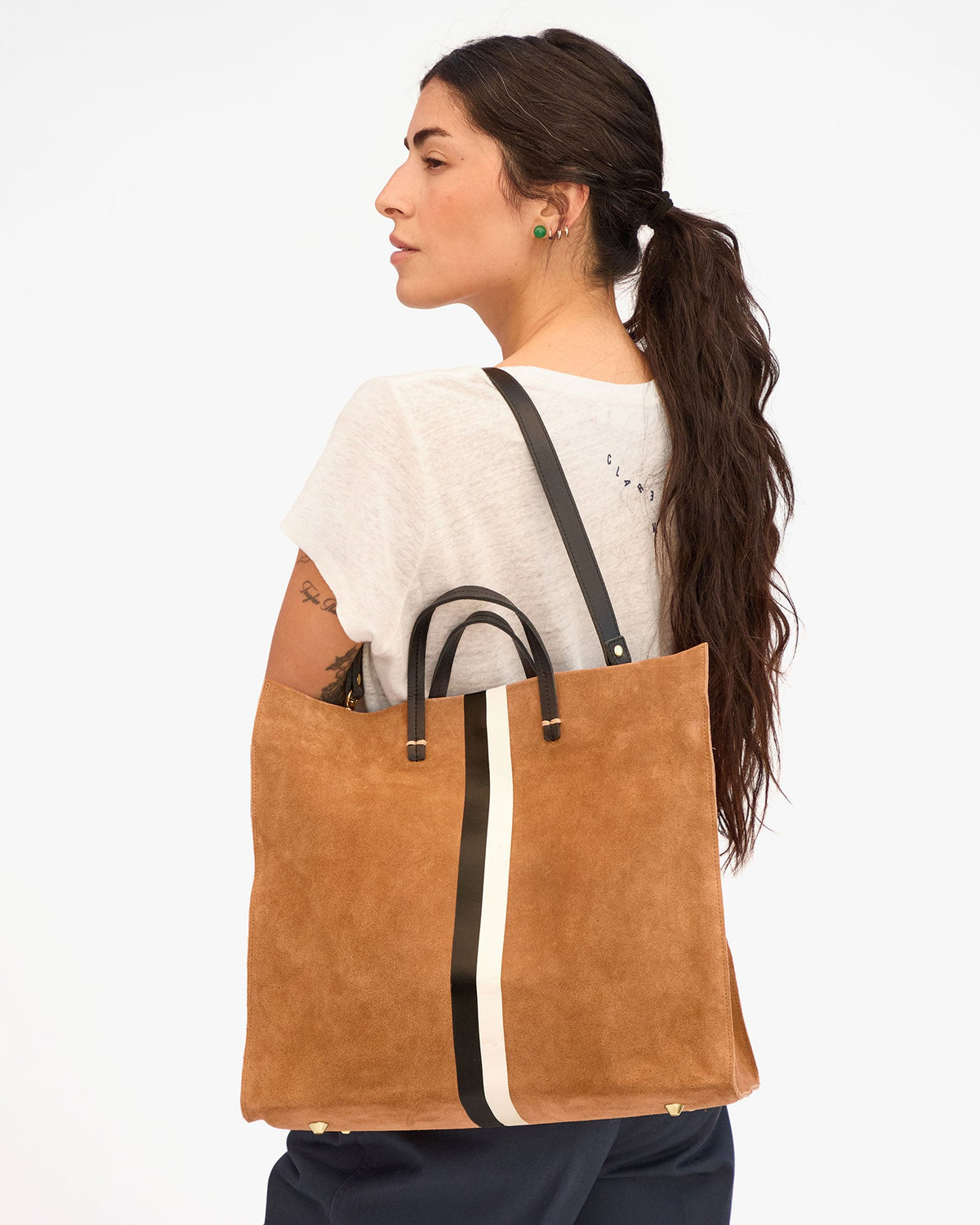 Clare V. Simple Tote – New Camel w/ Stripes – detail 3