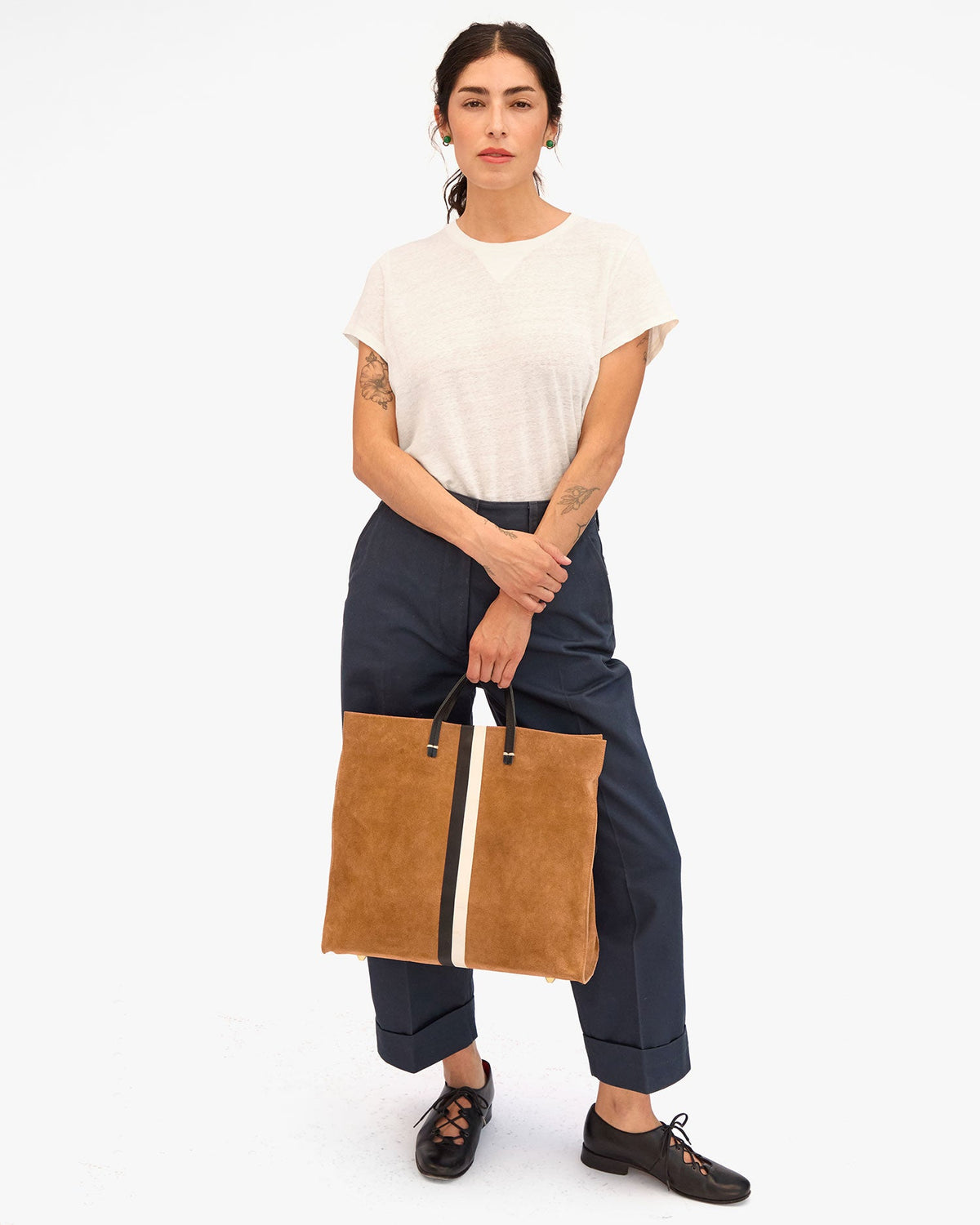 Clare V. Simple Tote – New Camel w/ Stripes – detail 2