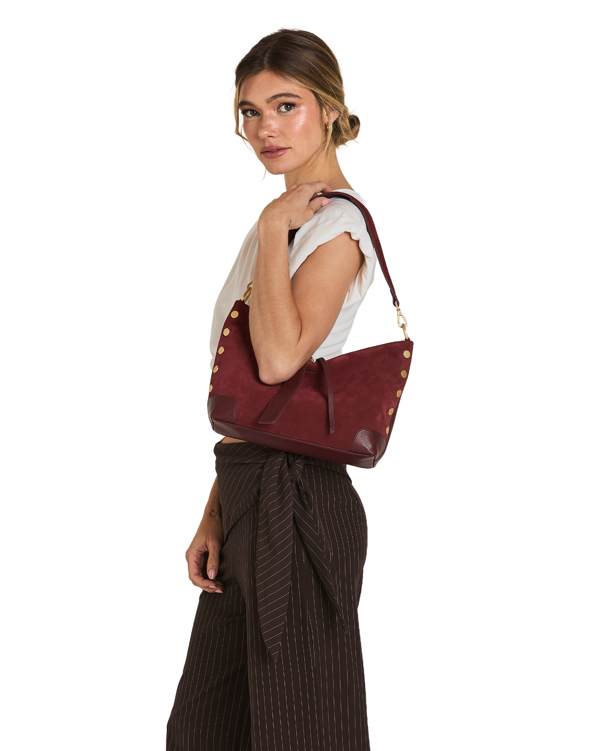 Hammitt Grace Medium Satchel – Cherrywood Suede/Brushed Gold – detail 2