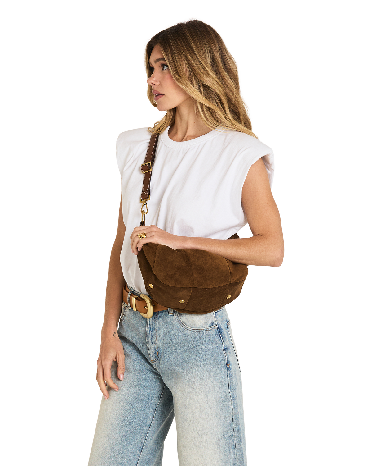 Hammitt Erica Medium Tote – Cinnamon Suede/Antique Gold – detail 2