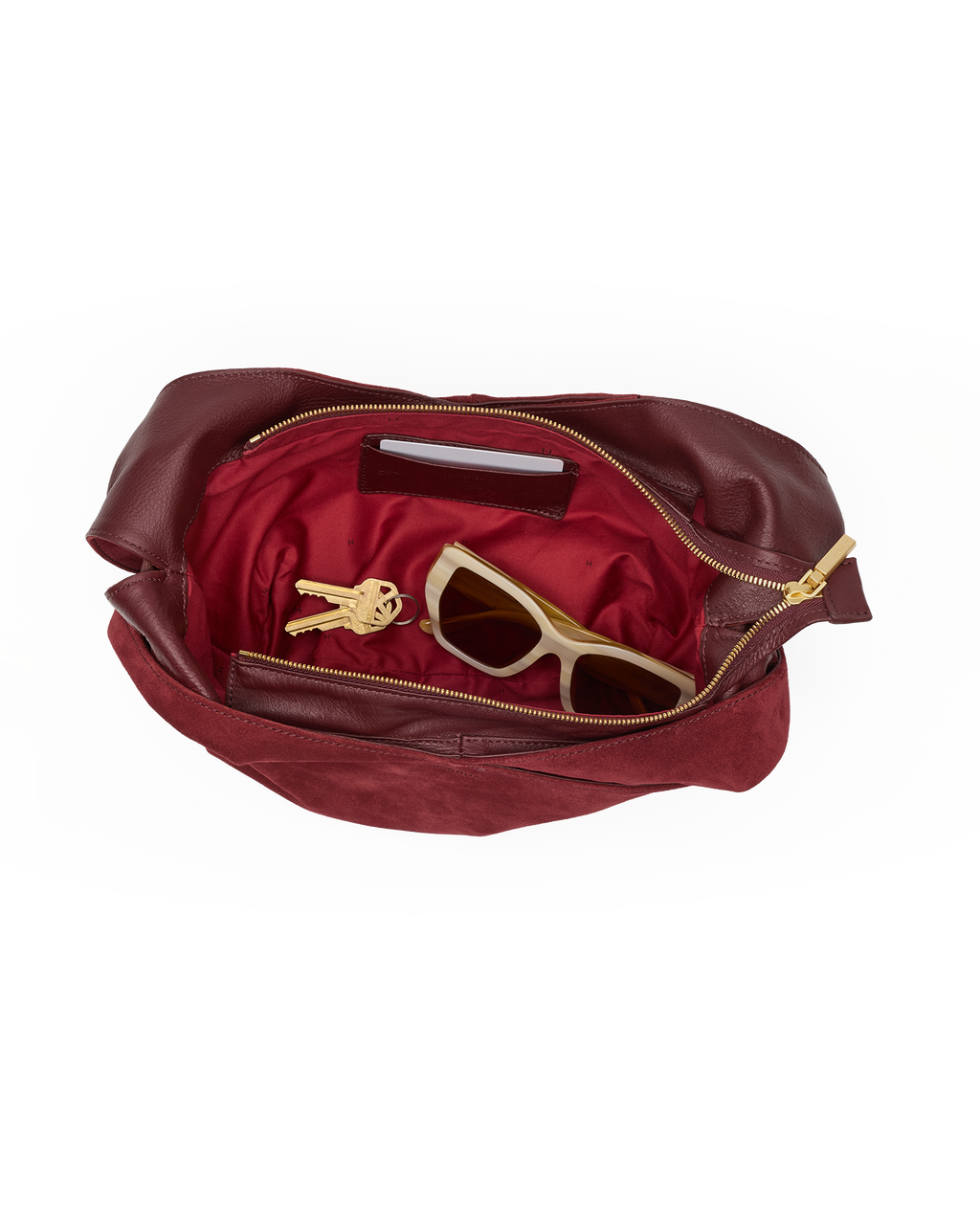 Hammitt Tom Zip Medium Hobo – Cherrywood Suede/Brushed Gold – detail 4