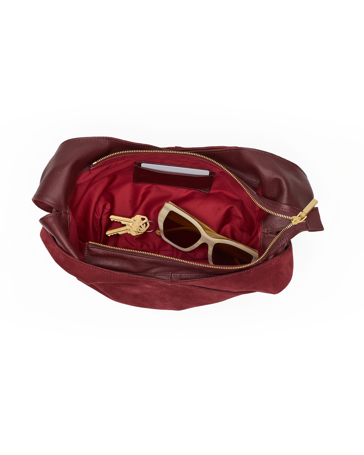 Hammitt Tom Zip Medium Hobo – Cherrywood Suede/Brushed Gold – detail 4
