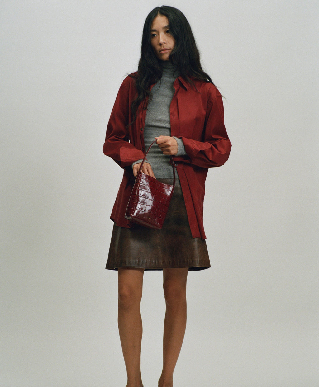 Mansur Gavriel Mini Everyday Cabas – Oxblood Croc – detail 2